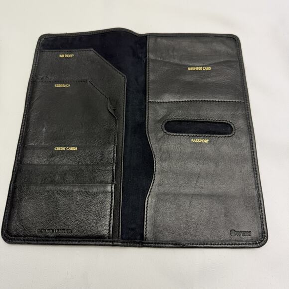 Winn International Lamb Leather Passport Travel Wallet Boarding Pass Black - Picture 5 of 11